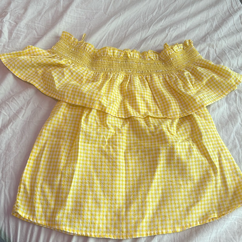 Yellow and white gingham off shoulder top